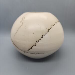 Southwestern Raku Pottery Signed Horsehair Vase Jar Round Minimalist 4.7in